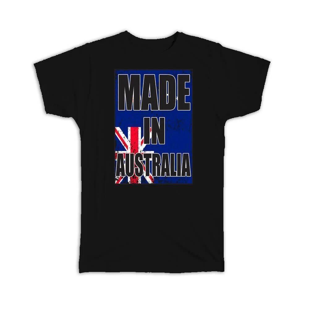 Gift T-Shirt : Made In Australia Flag Retro Artistic Australian Expat Country XL