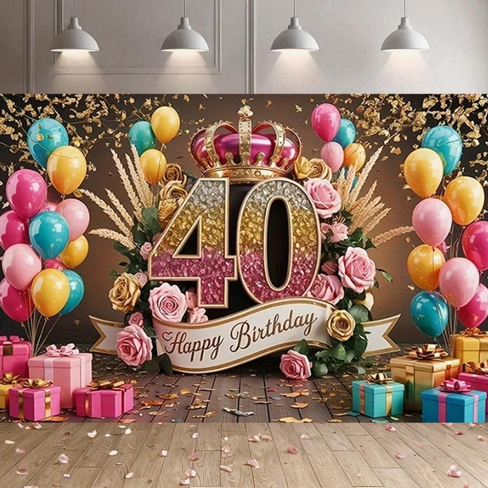 Bright Blue-green Gradient Gold Pink Theme 40th Birthday Banner Background Adult Birthday Party Decoration Photography Backdrop