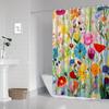 Watercolor Hand-Drawn Colorful Flowers Shower Curtain Washable Dirt-Resistant Shower Head Waterproof Polyester Bath Curtain