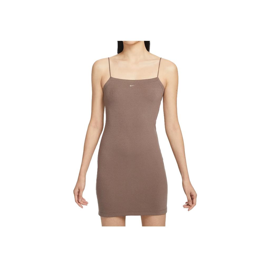Nike Sportswear Chillknit Comfortable Fashion Casual Solid Color Versatile Tank Dress Women Dresses Mink-Brown FN4158-214