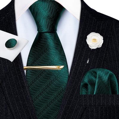 Modische Herren-Krawattenstangen mit Boutonniere-Hochzeit, formelle Seidenkrawatte, Taschentuch-Manschettenknöpfe, Designer-Set
