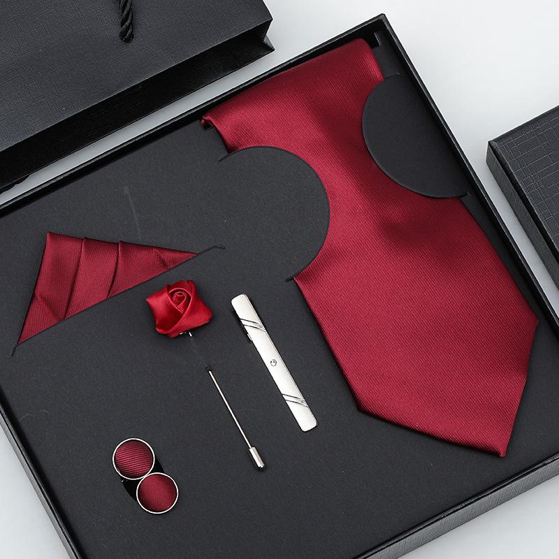 Tie Bow Tie Six-Piece Tie Men'S Dress Business Korean Edition Blue Black Red 8Cm Wedding Groom Tie