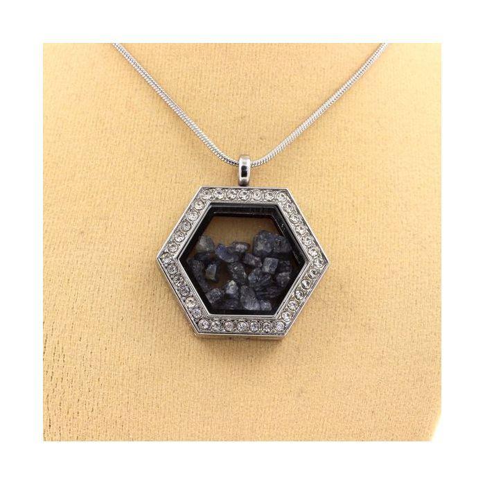 Stones and Minerals. Raw Sapphire Necklace. Hexagon Model.