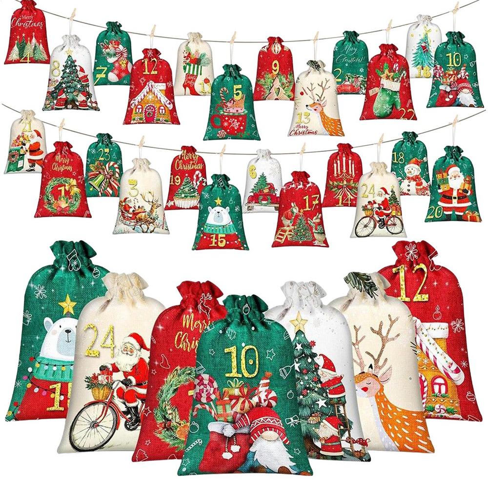 

Christmas Bag 24Piece Countdown Calendar Pouch Christmas Candy Bag For Party Birthday Kids Tree Candy Wedding Holiday Baby L червоний