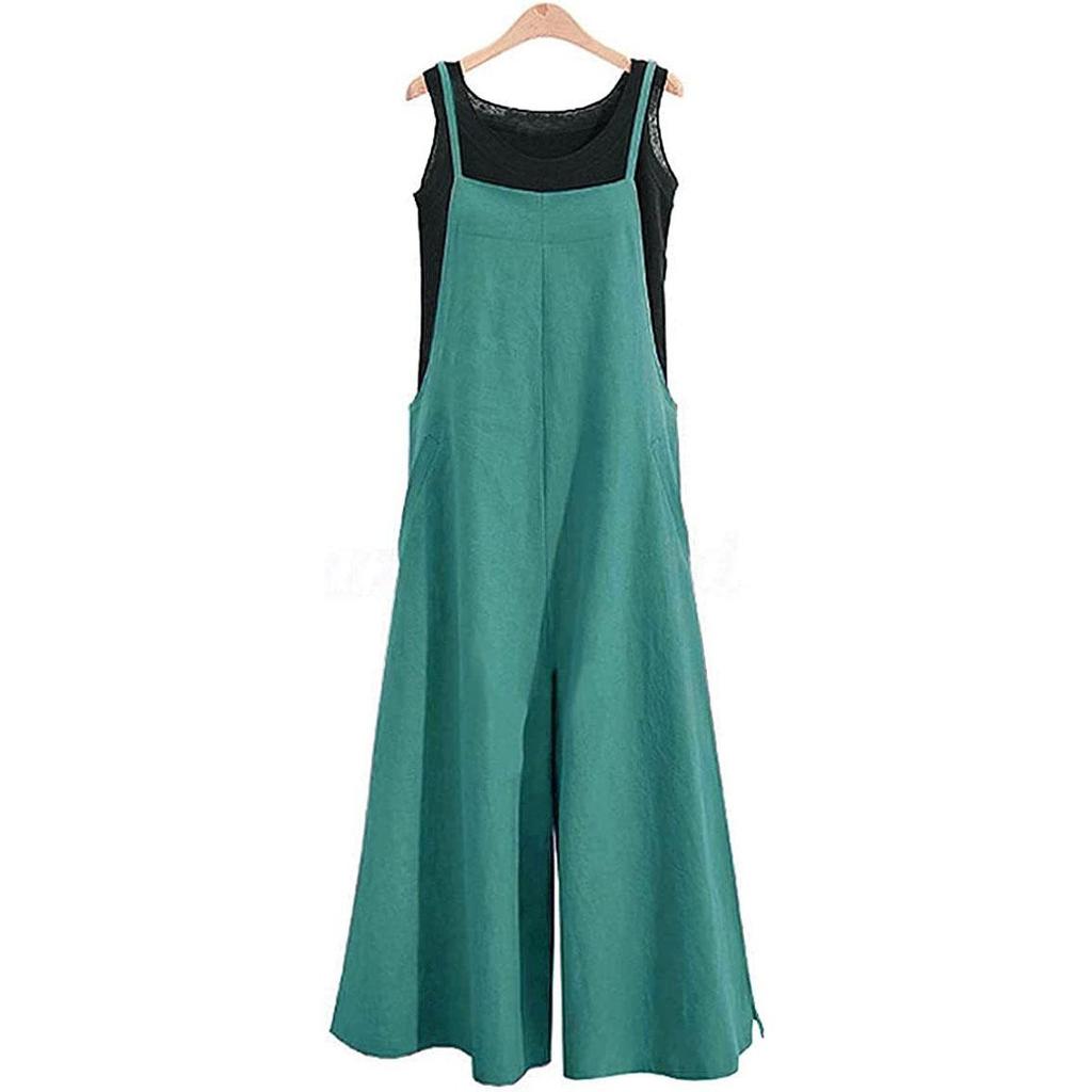 Tuta da donna con spalline Estate Monocolore Pantaloni a gamba larga Salopette Overall casual larga senza maniche Cotone Lino Tute Taglie forti