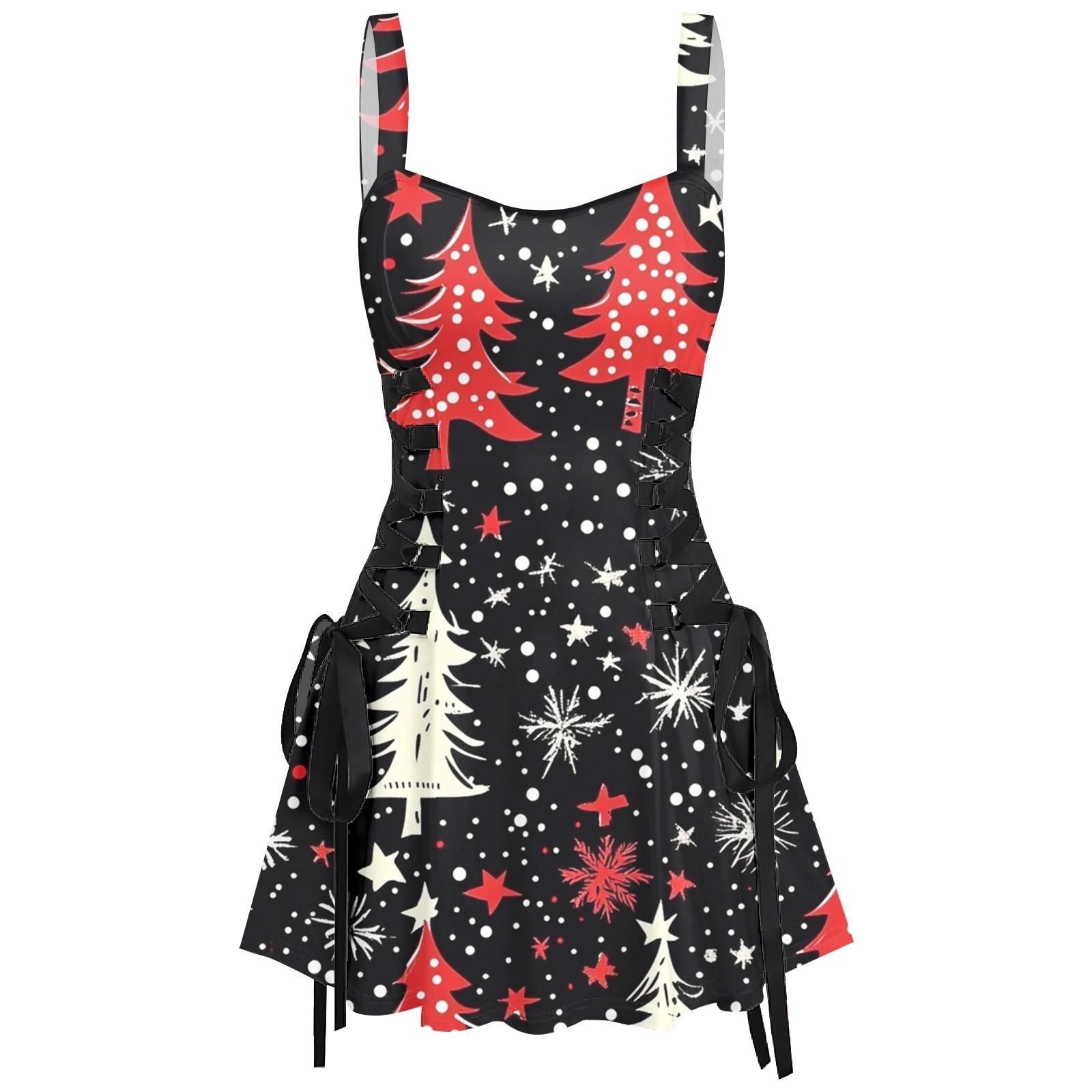 

Женское повседневное модное рождественское платье с сексуальным принтом на бретельках в стиле ретро с короткими юбками в стиле ретро S красный