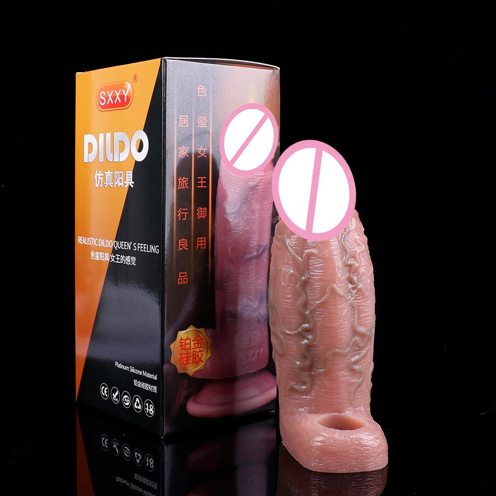 Hot Selling SXXY Realistic Condoms for Men Reusable Penis Sleeve for Male Dildo Enhancer Enlargement Condom Male Cock Sex Toys