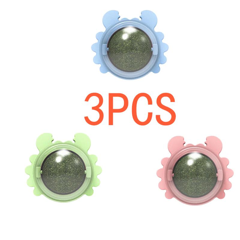 Drehbarer Katzenminzenball für die Wand mit Saugnapf, Leckerli-Spielzeug, enthält Katzenminze-Zuckerbälle, intelligentes Katzenspielzeug, interaktiver Ball, Katzenminzenspielzeug