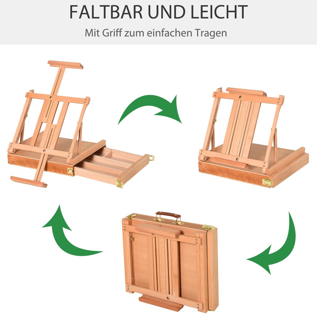 Foldable Studio Easel Angle & Height Adjustable Beechwood Painting and Display Easel, Portable Sturdy Table Desktop Holder Stand with Drawer