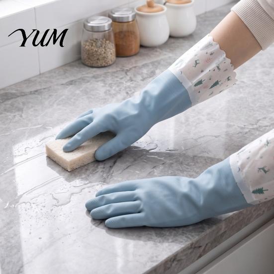 Waterproof Cleaning Gloves for Winter Long Sleeves Dishwashing Gloves, Thick Fleece Lining Non-Slip Silicone Reusable Rubber Housework Kitchen Laundry