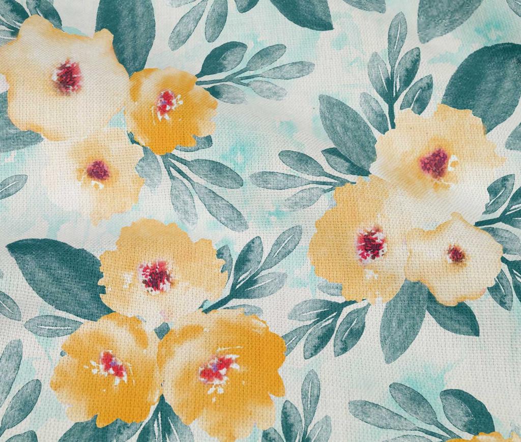 oneOone Cotton Flex Fabric Watercolor Leaves & Peony Floral Print Fabric BTY 40 Inch