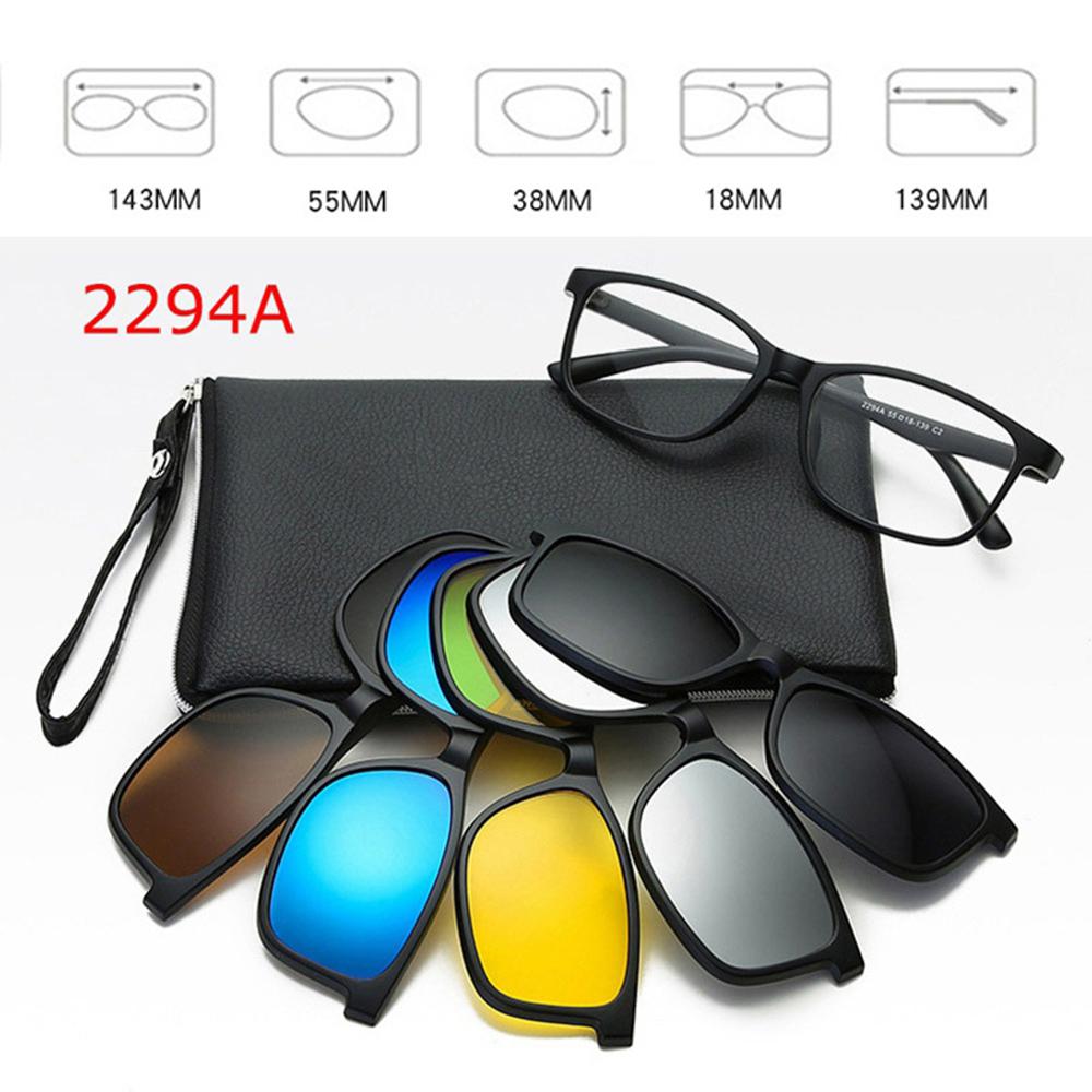 6 In 1 Polarized Sunglasses Men Women Magnetic Clip On Glasses TR90 Optical Prescription Eyeglass Frames Magnet Clips