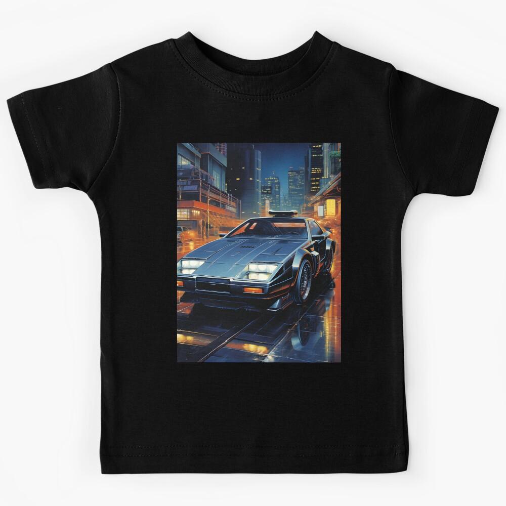 Retro Futuristic Street Racing Sports Car and Night Street Kids T-Shirt 120