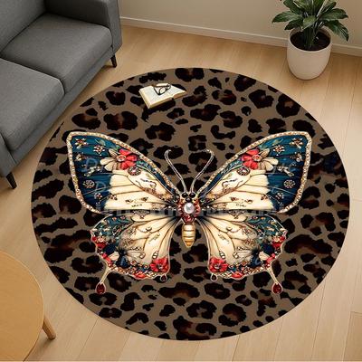 1pc Butterfly Leopard Round Chair Mat Office Area Rug - Non-Slip, Floor Mat for Office, Bedroom, and Indoor Decor P127012