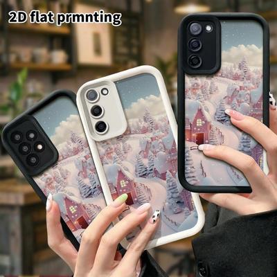 Étui pour téléphone: Coque de protection étagée 2D plate pour Samsung Galaxy A34 A35 M05 M06 S20 S22 S21 FE Plus 5G, Ville Neigeuse Bonbon, Cadeaux de Noël et d'Halloween