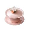 Ladies' Hovering Three-Talent Lidded Tea Bowl, Not Hot To the Touch, Pink Set, Handmade Ceramic Kung Fu Tea Cup, Single Lid Cup