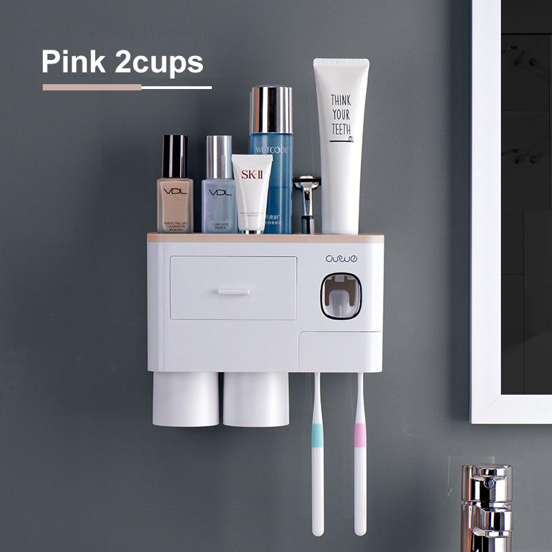 Magnetic Adsorption Inverted Toothbrush Holder 2 Automatic Toothpaste Squeezer Dispenser Storage Rack Bathroom Accessories Set