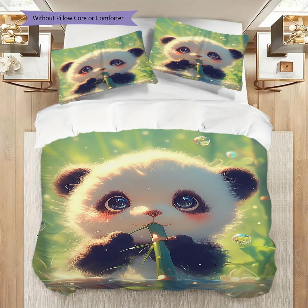 Panda Muster Bettwäsche Steppdecke Set Bettbezug Kissenbezug Heimdekoration Geburtstagsgeschenk (1 Bettbezug + 2 Kissenbezüge, ohne Füllung)