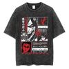 Anime Attack Titan Retro Wash Bedrucktes T-Shirt Mikasa Ackerman Eren Jaeger Freie Flügel Muster Herren Sommer T-Shirt
