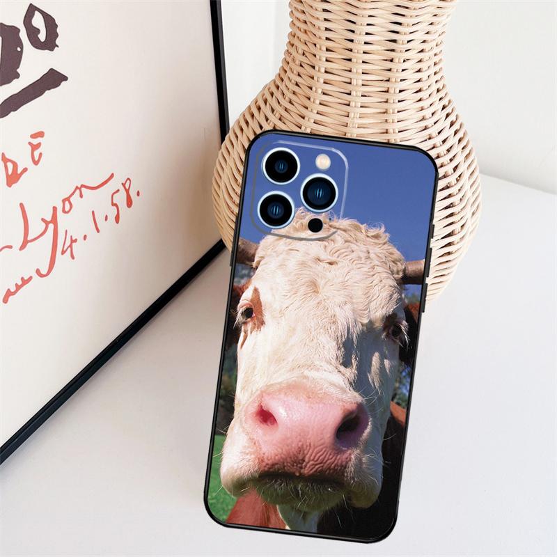 Funny Cow Face Phone Case For iPhone 16 15 Pro Max 11 12 13 Mini 14 Plus X XR XS Max Cover