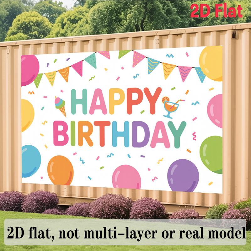 Colorful Birthday Party Banner, Polyester Photo Backdrop Wall Decor