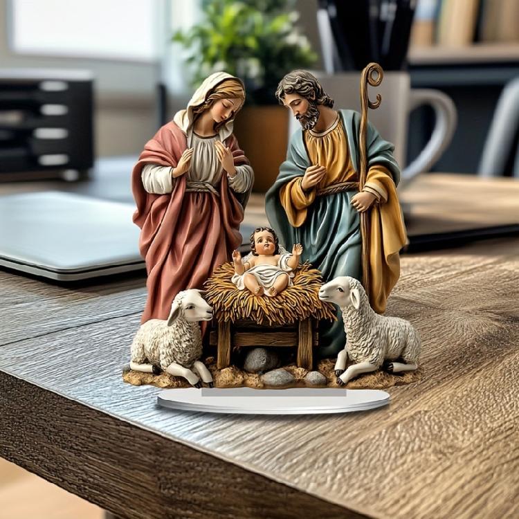 Figurina Presepio Acrilica Piatta 2D Con Base Stabile Scultura Sacra Famiglia Religiosa Per Scrivania Mensola Decorazioni per la Casa