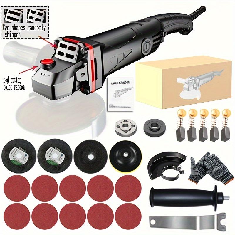 6-Speed Adjustable Angle Grinder + Complete Set of Accessories 4 Meters Long Power Cord 110V American Standard Grinder Grinding Wheel