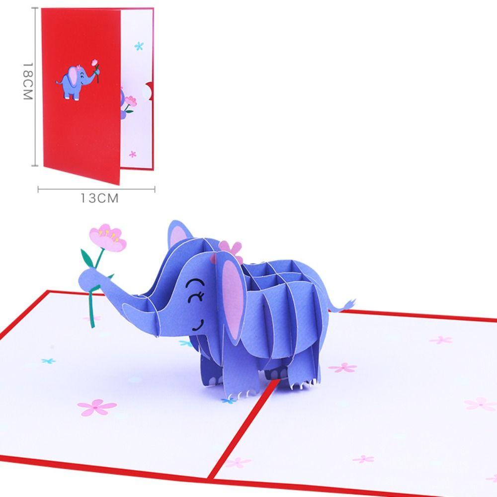 Cute Elephant Greeting Card Paper Blessing Card Postcard 3D Pop Up Greeting Card  Valentine's Day