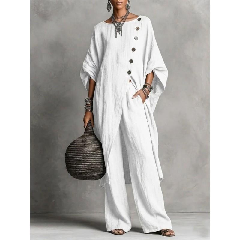 2026 Womens Asymmetrical Shirt Set Casual Urban Fashion Long Sleeve Pants