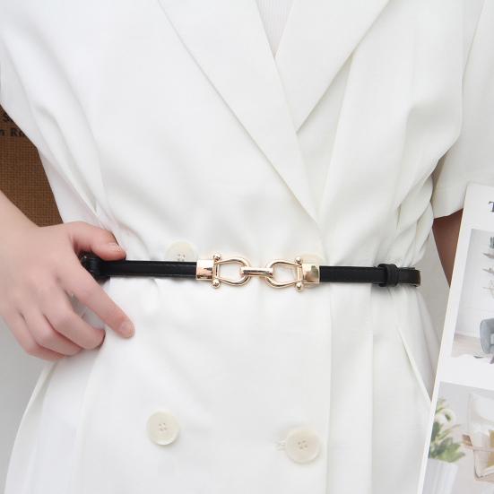Dame Skinny Tynt Belte Par Spennedesign Midjeinnstrammer Midjebelte med Gullspenne Justerbar Lengde Imitert Skinnbelte Klestilbehør