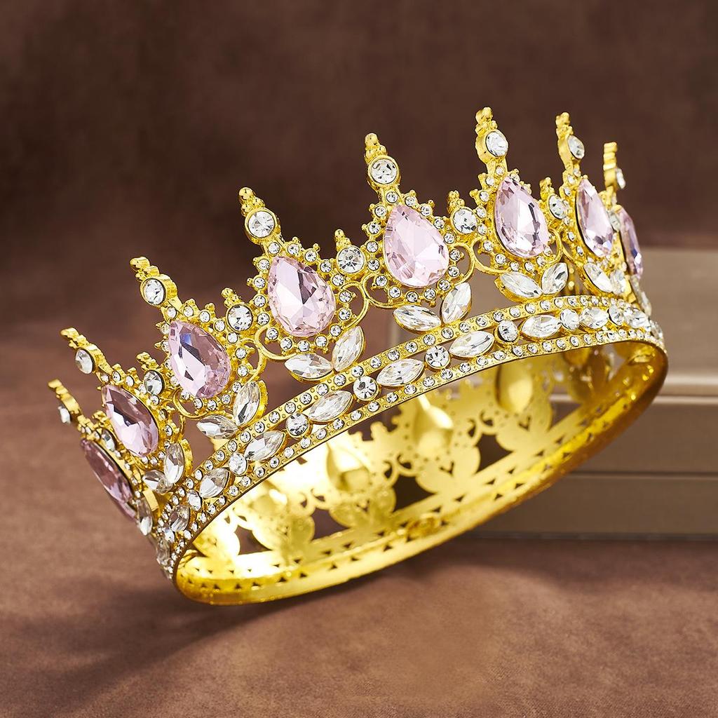 European Baroque Rhinestone King Crown Tiara Hairpiece