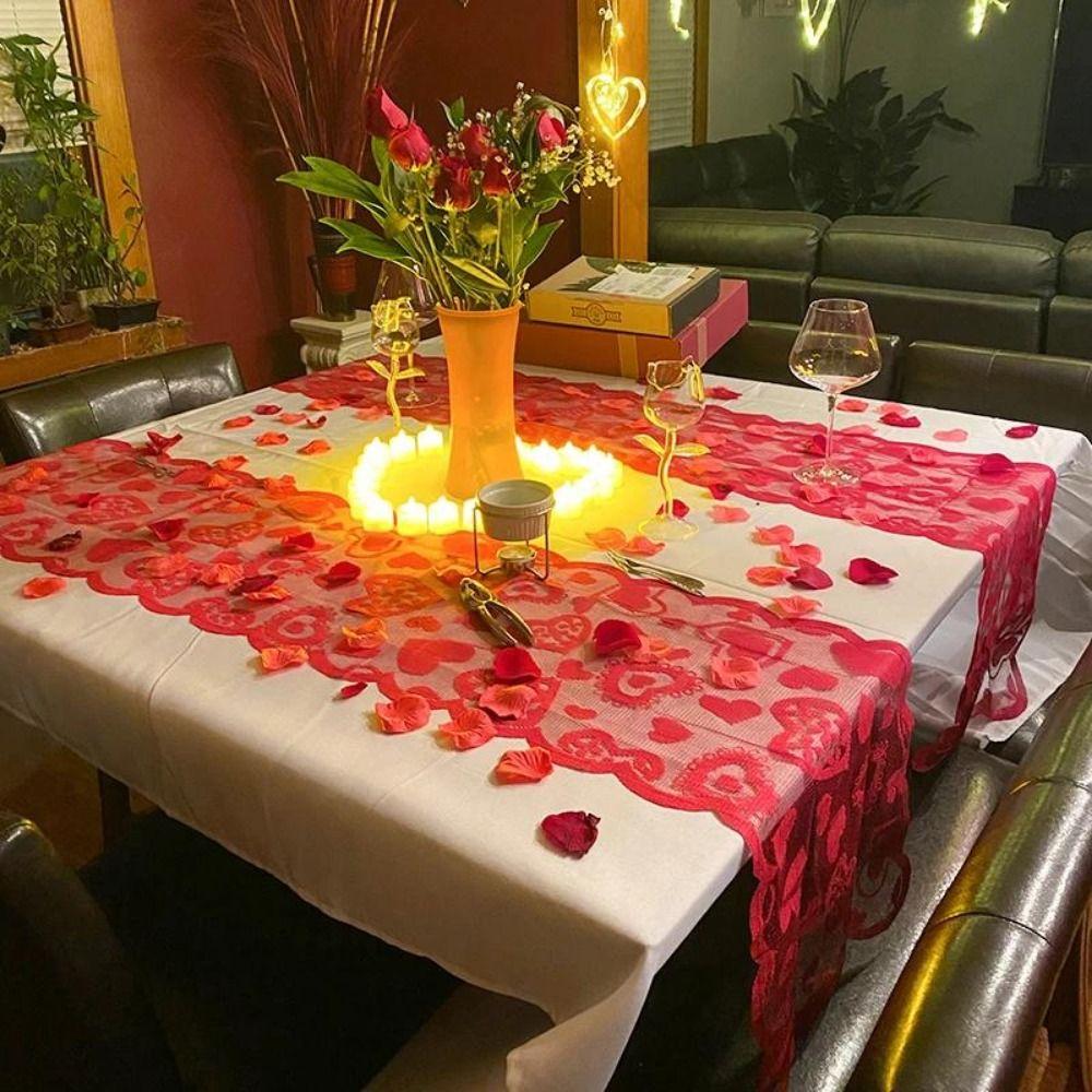 Rectangular Heart Shaped Table Runner Valentines Day Tableware Placemat  Desk Decoration