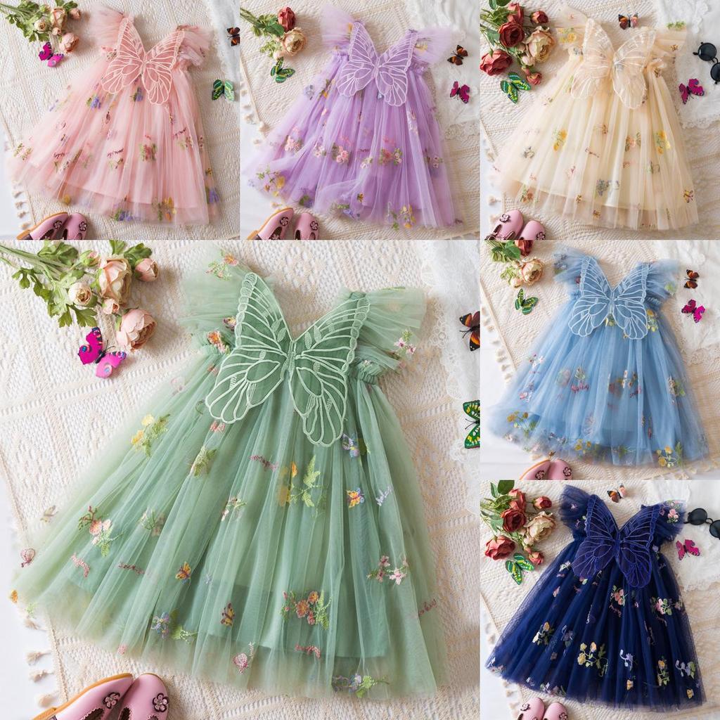 Korean Style Girl Dress With Embroidered Flowers And Tulle For Toddler Girls