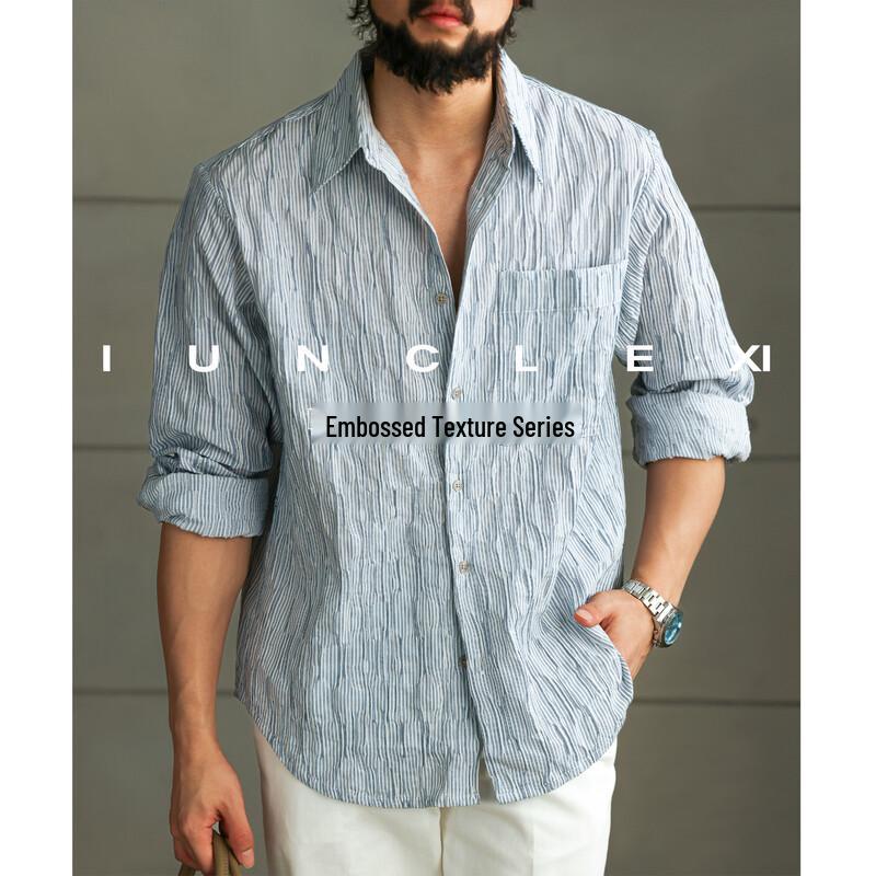 Iunclexi Men s Textured Relaxed Fit Long-Sleeve Shirt M