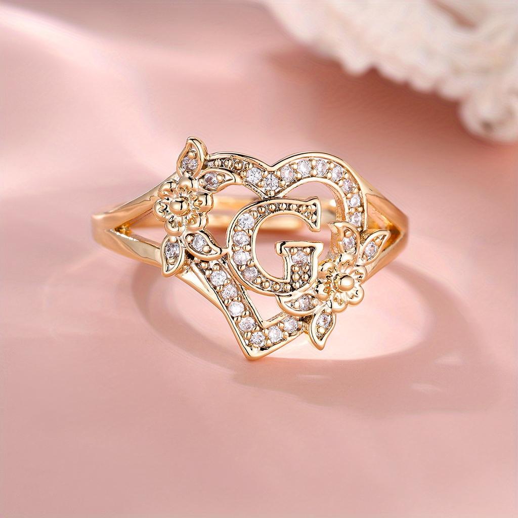 1 Stück goldene Farbe 26 englische Buchstaben CZ Zirkon Ring Rose Blume verstellbare Öffnung Ring Ehering Schmuck Valentinstag Geschenk