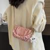 Stylish Small Crossbody Bag For Women With Trendy Chain Detail And Soft Fabric In Black Beige Pink Or Gray