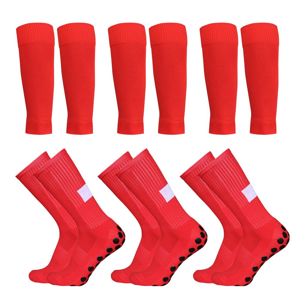 3 Paar rutschfeste Fußballsocken und Wadenstulpen, Outdoor-Sport-Laufsocken, Stretch-Socken, Sportsocken mit Grip