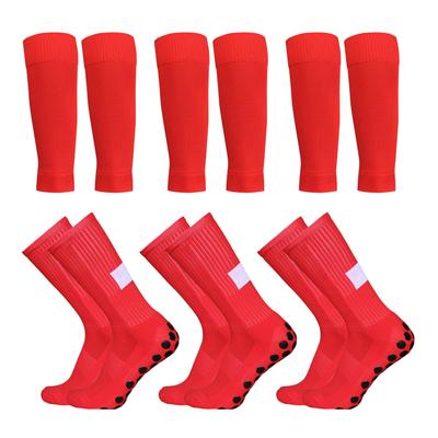 3 Pairs Anti Slip Soccer Socks and Calf Sleeves Set Outdoor Sport Running Stretch Socks Athletic Football Socks with Grips