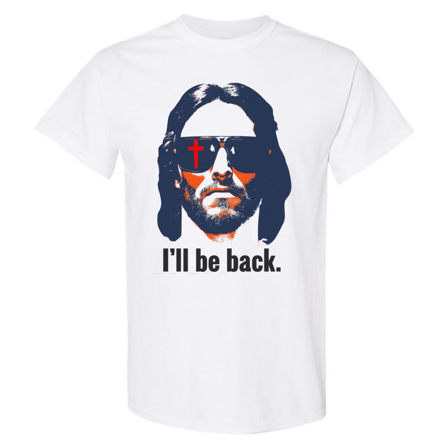 Jesus I ll Be Back Christian T Shirt Funny Faith Cross Sunglasses Easter Tee 3XL