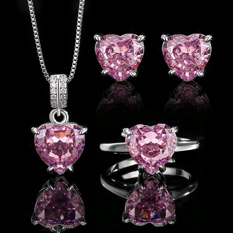 2025 Inlaid Diamond Heart Set Earrings, Rings, Necklaces, Jewelry, Women's Fashion Accessories