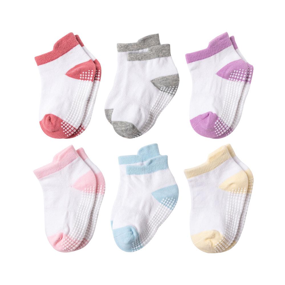 6 Pairs Girls Cotton Non-slip Floor Socks For Toddler Kids Baby Indoor Activities Learn To Walk Ankle Socks