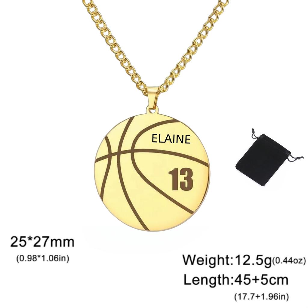 Customized Name Number Basketball Necklace Stainless Steel Personalized Carving Number Name Punk Neck Chain Valentine's Day Gift