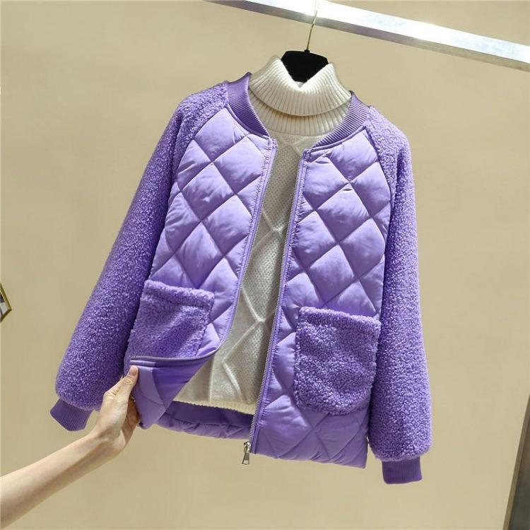 

Women Warm Lamb Wool Jacket Casual Loose Short Coat Fashion Padded Cotton Autumn Winter M фиолетовый