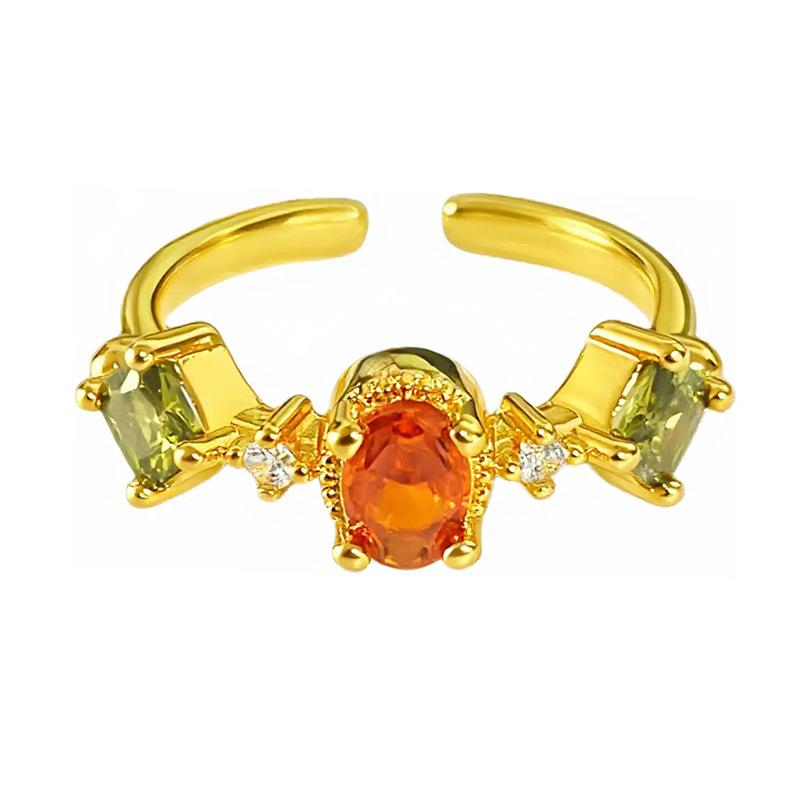 Medieval Vintag Dopamine Color Full Diamond Zir*****Pen Ring Niche Light Luxury High Sense Stacked Ring Woman