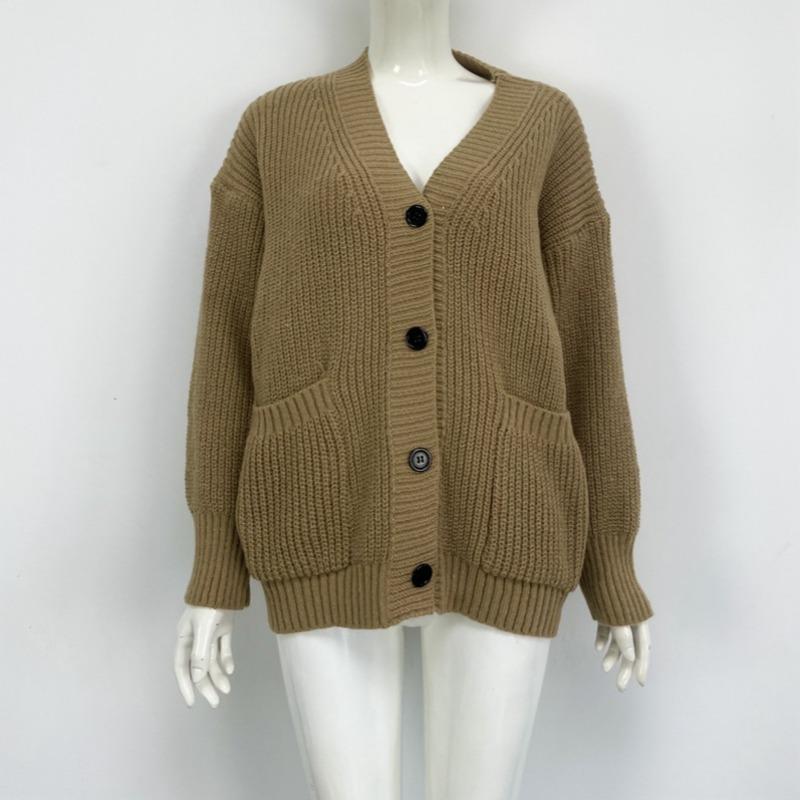 Spring and Autumn Women's V-neck Solid Color Loose Single-breasted Sweater Knitted Cardigan