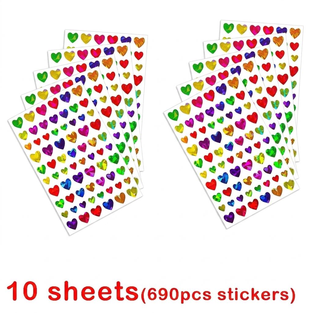 171-1710Pcs Sparkly Holographic Star Heart Round Dot Stickers Glitter Foil Student Reward Behavior Chart Scrapbook Diy Decor De