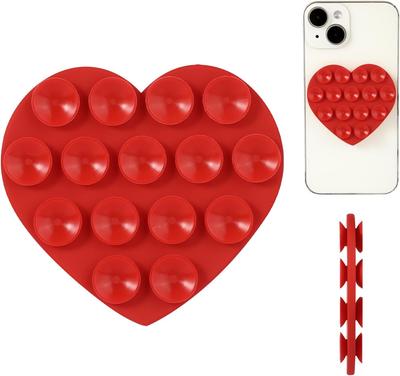 Heart Shape Double Sided Phone Suction Holder, Multi-Purpose Silicone Suction Cup Phone Mount Phone Case Sticky Phone Grip