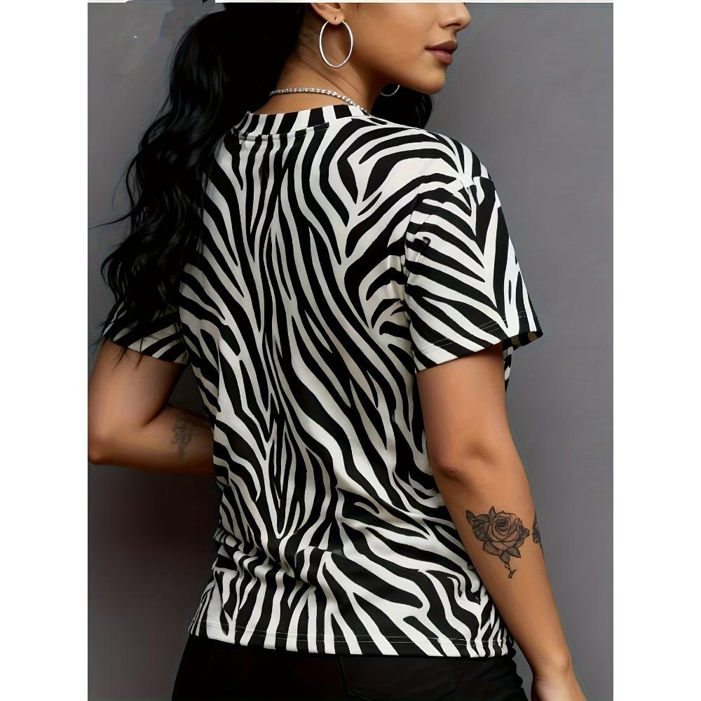 2026 Spring/Summer New Digital Print Zebra Pattern Short-Sleeve Sports Shirt for Women by Egg Tart