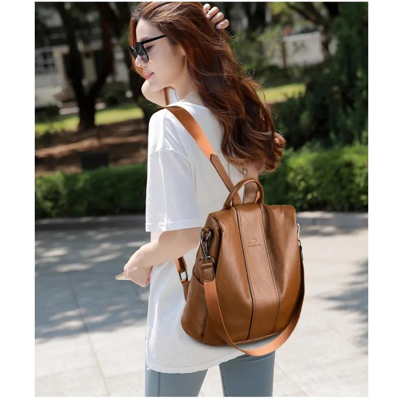 Anti-theft Leather Backpack Women Vintage Shoulder Bag Ladies High Capacity Travel Backpack School Bags Girls
