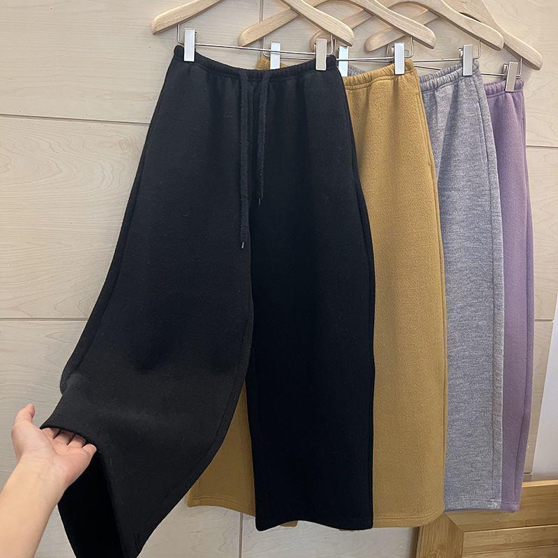 Women s 2026 Loose Wide-Leg Woolen Pants with Pockets - Purple/Gray/Black S чёрный